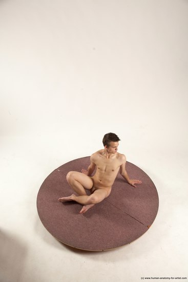 Nude Man White Sitting poses - simple Slim Short Brown Sitting poses - ALL Multi angles poses Realistic