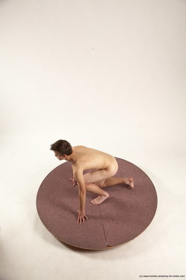 Nude Man White Kneeling poses - ALL Slim Short Brown Kneeling poses - on one knee Multi angles poses Realistic