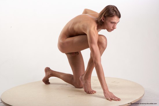 Nude Man White Kneeling poses - ALL Underweight Medium Brown Kneeling poses - on one knee Realistic