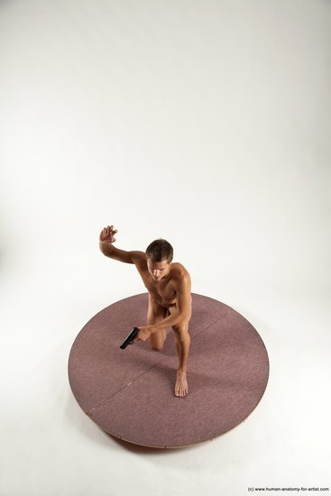 Nude Fighting with gun Man White Kneeling poses - ALL Athletic Short Brown Kneeling poses - on one knee Multi angles poses Realistic