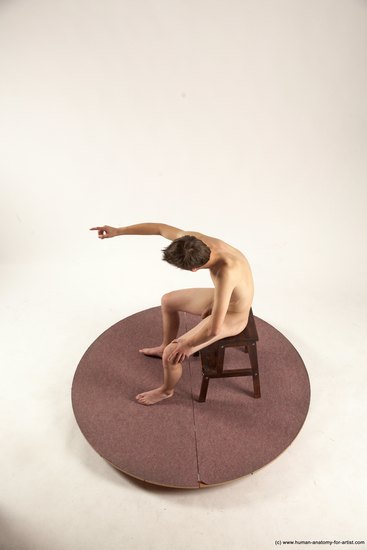 Nude Man White Sitting poses - simple Slim Short Brown Sitting poses - ALL Multi angles poses Realistic