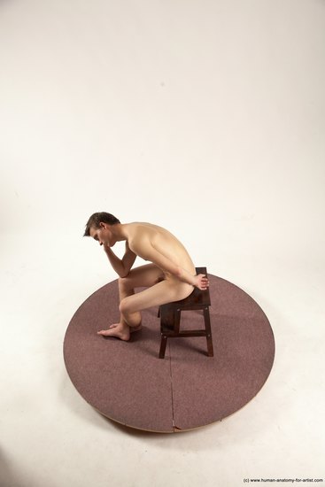 Nude Man White Sitting poses - simple Slim Short Brown Sitting poses - ALL Multi angles poses Realistic