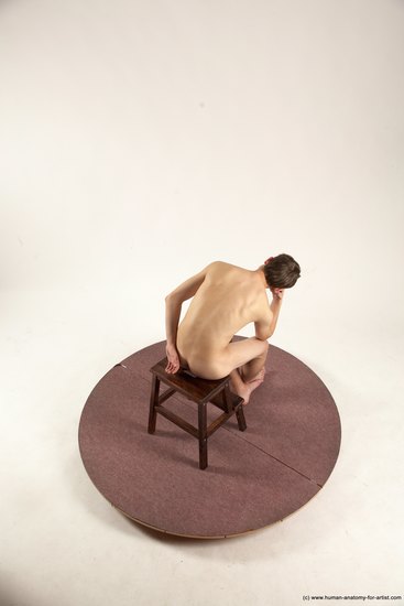 Nude Man White Sitting poses - simple Slim Short Brown Sitting poses - ALL Multi angles poses Realistic