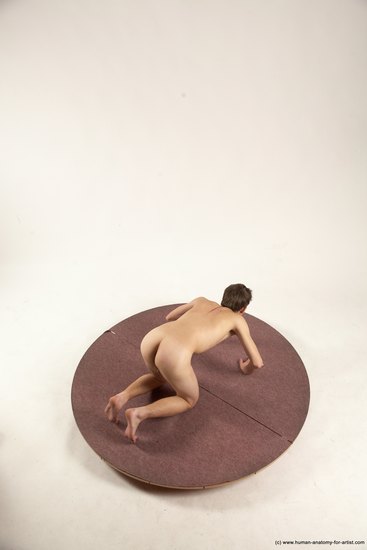 Nude Man White Kneeling poses - ALL Slim Short Brown Kneeling poses - on both knees Multi angles poses Realistic