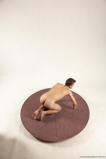 Nude Man White Kneeling poses - ALL Slim Short Brown Kneeling poses - on both knees Multi angles poses Realistic