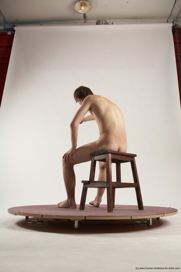 Nude Man White Sitting poses - simple Slim Short Brown Sitting poses - ALL Multi angles poses Realistic