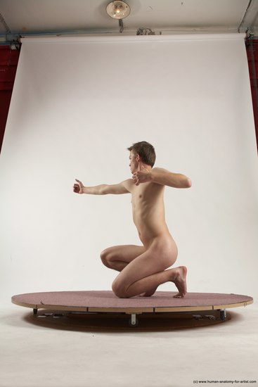 Nude Man White Kneeling poses - ALL Slim Short Brown Kneeling poses - on one knee Multi angles poses Realistic