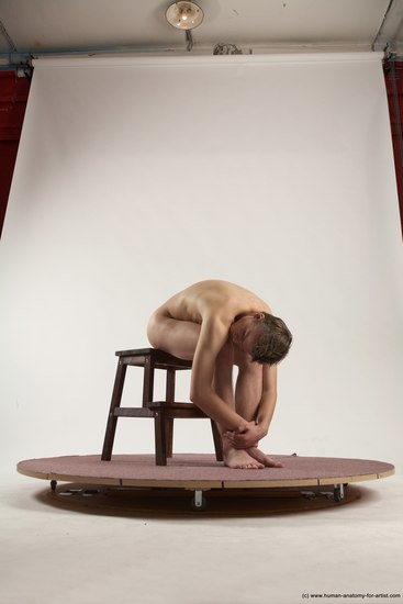 Nude Man White Sitting poses - simple Slim Short Brown Sitting poses - ALL Multi angles poses Realistic