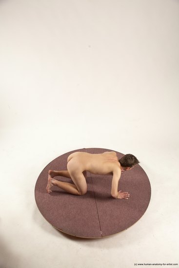 Nude Man White Kneeling poses - ALL Slim Short Brown Kneeling poses - on both knees Multi angles poses Realistic