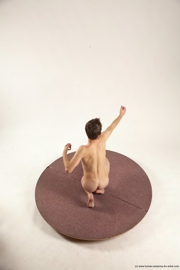 Nude Man White Kneeling poses - ALL Slim Short Brown Kneeling poses - on one knee Multi angles poses Realistic