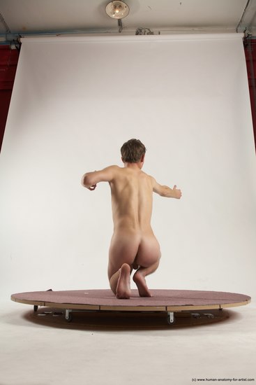 Nude Man White Kneeling poses - ALL Slim Short Brown Kneeling poses - on one knee Multi angles poses Realistic