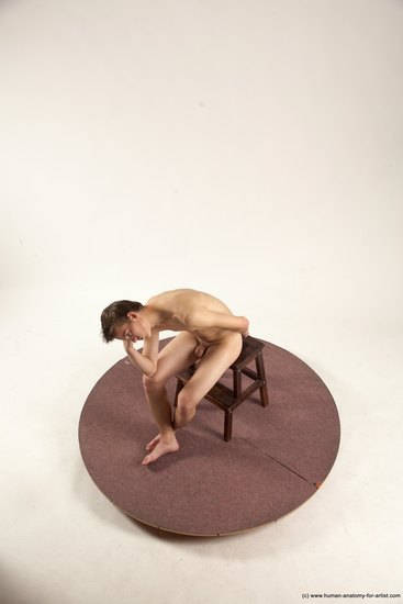 Nude Man White Sitting poses - simple Slim Short Brown Sitting poses - ALL Multi angles poses Realistic