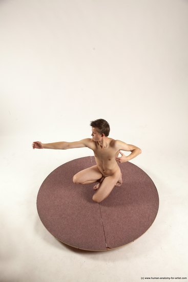 Nude Man White Kneeling poses - ALL Slim Short Brown Kneeling poses - on one knee Multi angles poses Realistic