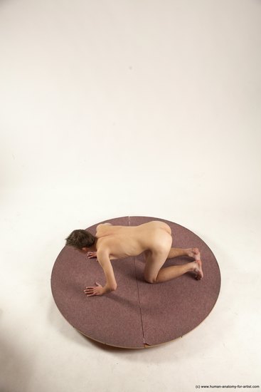 Nude Man White Kneeling poses - ALL Slim Short Brown Kneeling poses - on both knees Multi angles poses Realistic