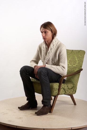 Casual Man White Sitting poses - simple Underweight Medium Brown Sitting poses - ALL Academic