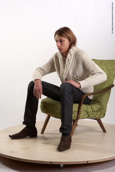 Casual Man White Sitting poses - simple Underweight Medium Brown Sitting poses - ALL Academic