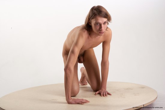 Nude Man White Kneeling poses - ALL Underweight Medium Brown Kneeling poses - on both knees Realistic