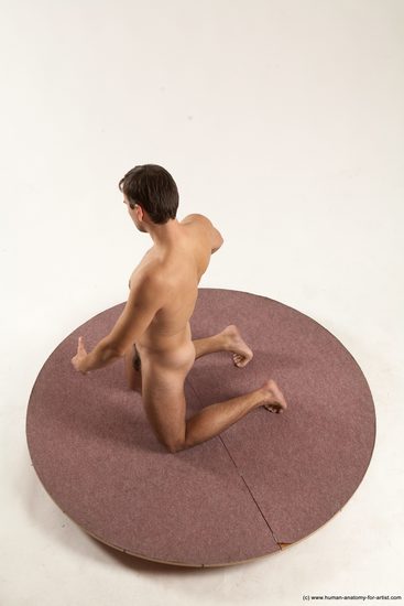 Nude Man White Kneeling poses - ALL Slim Short Brown Kneeling poses - on both knees Multi angles poses Realistic