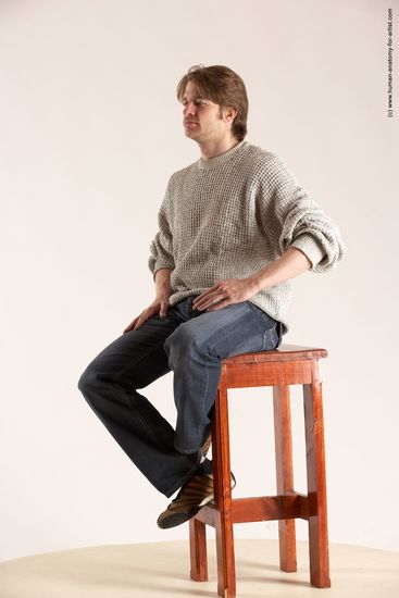 Casual Man White Sitting poses - simple Slim Short Brown Sitting poses - ALL Multi angles poses Academic