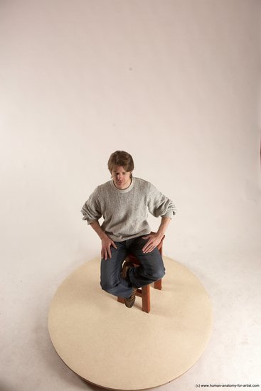 Casual Man White Sitting poses - simple Slim Short Brown Sitting poses - ALL Multi angles poses Academic