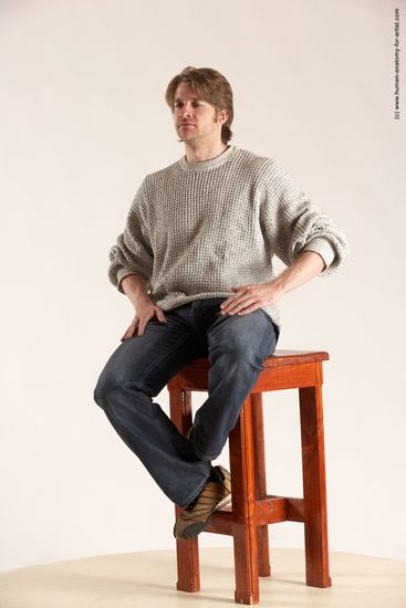 Casual Man White Sitting poses - simple Slim Short Brown Sitting poses - ALL Multi angles poses Academic