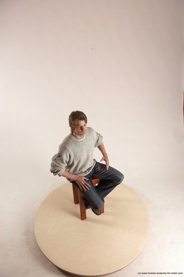 Casual Man White Sitting poses - simple Slim Short Brown Sitting poses - ALL Multi angles poses Academic