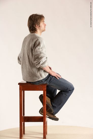 Casual Man White Sitting poses - simple Slim Short Brown Sitting poses - ALL Multi angles poses Academic