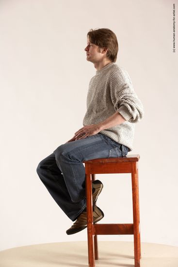 Casual Man White Sitting poses - simple Slim Short Brown Sitting poses - ALL Multi angles poses Academic