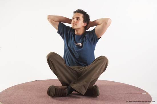 Casual Man White Sitting poses - simple Slim Short Brown Sitting poses - ALL Academic