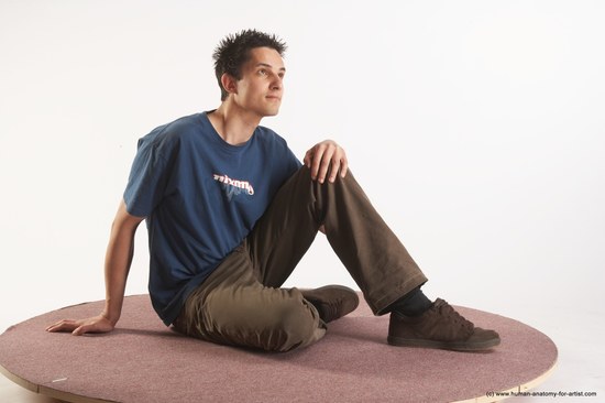 Casual Man White Sitting poses - simple Slim Short Brown Sitting poses - ALL Academic