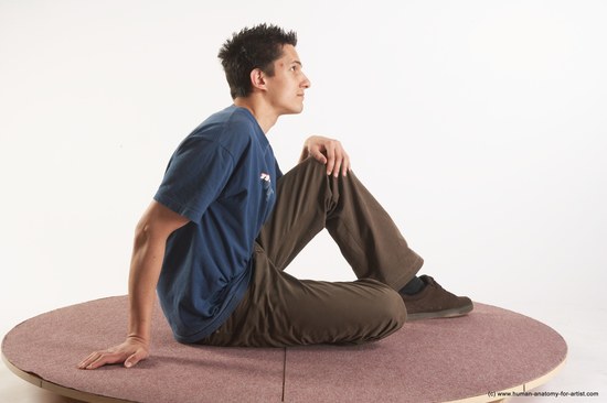 Casual Man White Sitting poses - simple Slim Short Brown Sitting poses - ALL Academic