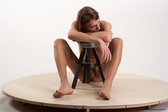 Nude Man White Sitting poses - simple Underweight Medium Brown Sitting poses - ALL Realistic