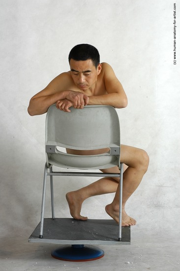 Nude Man Asian Sitting poses - simple Slim Short Black Sitting poses - ALL Realistic