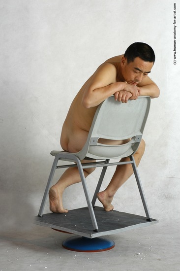 Nude Man Asian Sitting poses - simple Slim Short Black Sitting poses - ALL Realistic