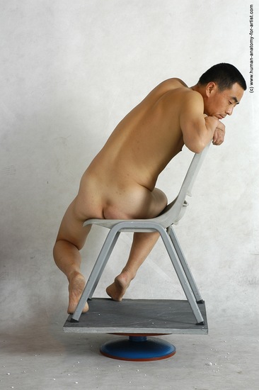 Nude Man Asian Sitting poses - simple Slim Short Black Sitting poses - ALL Realistic