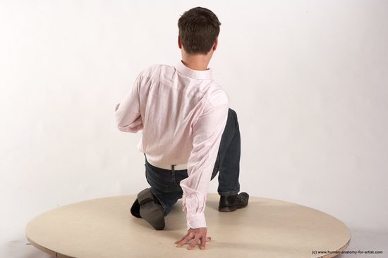 Casual Man White Kneeling poses - ALL Average Short Brown Kneeling poses - on one knee Academic