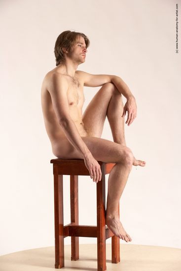 Nude Man White Sitting poses - simple Slim Short Brown Sitting poses - ALL Multi angles poses Realistic