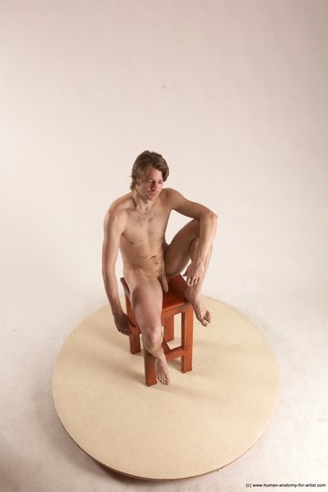 Nude Man White Sitting poses - simple Slim Short Brown Sitting poses - ALL Multi angles poses Realistic