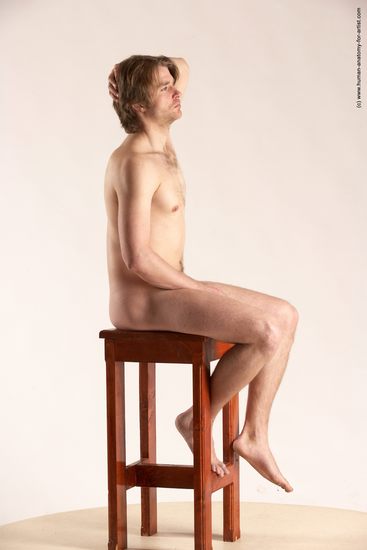 Nude Man White Sitting poses - simple Slim Short Brown Sitting poses - ALL Multi angles poses Realistic