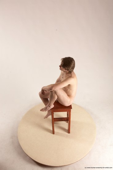 Nude Man White Sitting poses - simple Slim Short Brown Sitting poses - ALL Multi angles poses Realistic