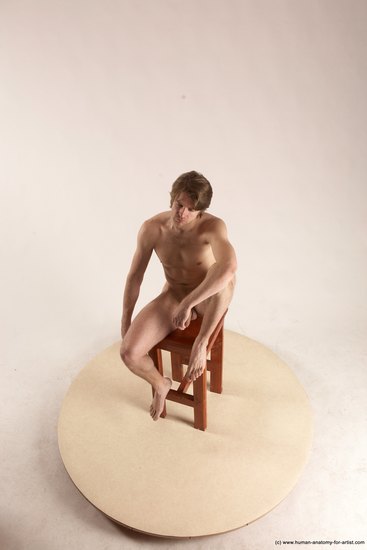 Nude Man White Sitting poses - simple Slim Short Brown Sitting poses - ALL Multi angles poses Realistic