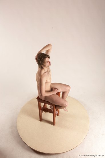 Nude Man White Sitting poses - simple Slim Short Brown Sitting poses - ALL Multi angles poses Realistic