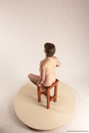 Nude Man White Sitting poses - simple Slim Short Brown Sitting poses - ALL Multi angles poses Realistic