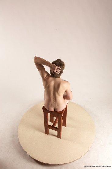 Nude Man White Sitting poses - simple Slim Short Brown Sitting poses - ALL Multi angles poses Realistic