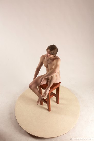 Nude Man White Sitting poses - simple Slim Short Brown Sitting poses - ALL Multi angles poses Realistic