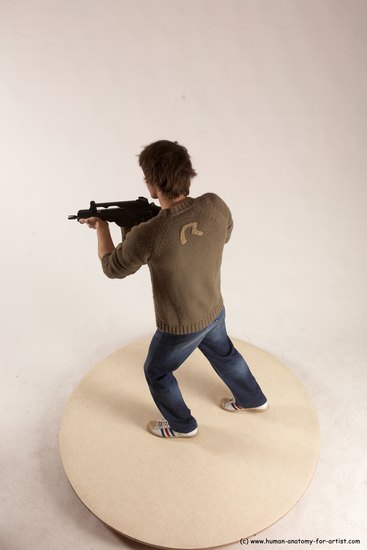 Casual Fighting with submachine gun Man White Standing poses - ALL Slim Short Brown Standing poses - simple Multi angles poses Academic Fighting poses - ALL