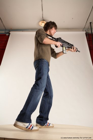 Casual Fighting with submachine gun Man White Standing poses - ALL Slim Short Brown Standing poses - simple Multi angles poses Academic Fighting poses - ALL