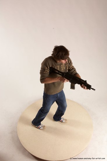 Casual Fighting with submachine gun Man White Standing poses - ALL Slim Short Brown Standing poses - simple Multi angles poses Academic Fighting poses - ALL