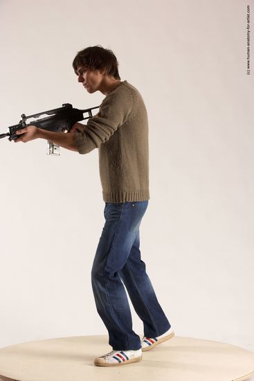 Casual Fighting with submachine gun Man White Standing poses - ALL Slim Short Brown Standing poses - simple Multi angles poses Academic Fighting poses - ALL