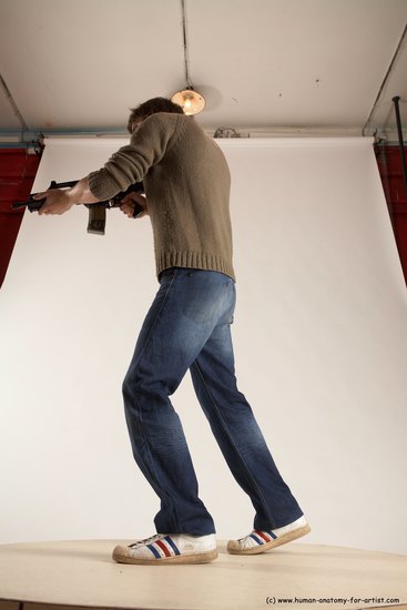 Casual Fighting with submachine gun Man White Standing poses - ALL Slim Short Brown Standing poses - simple Multi angles poses Academic Fighting poses - ALL